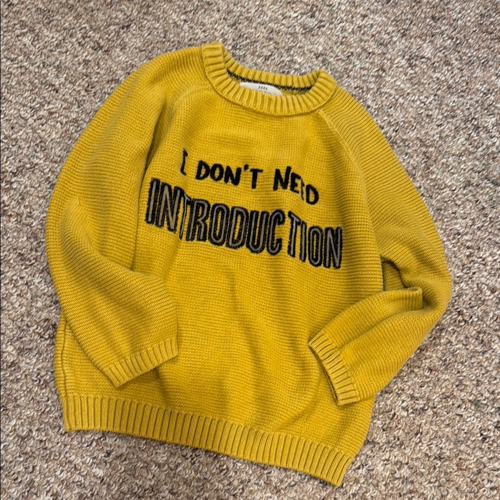 Zara Yellow Crew Neck Sweater with Bold Text